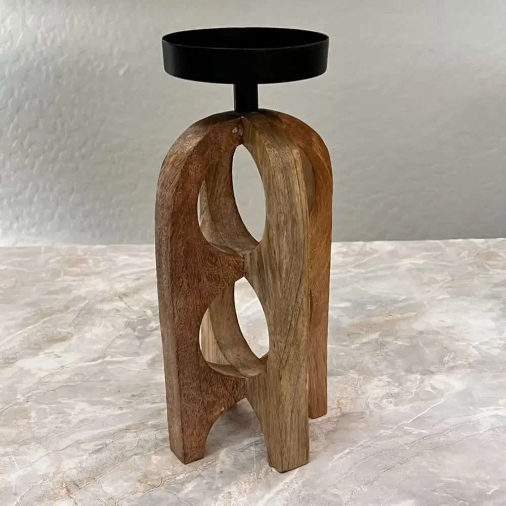 Split P Tall Geo Candle Holder Pillar Wood Metal Geometric Modern Minimalist